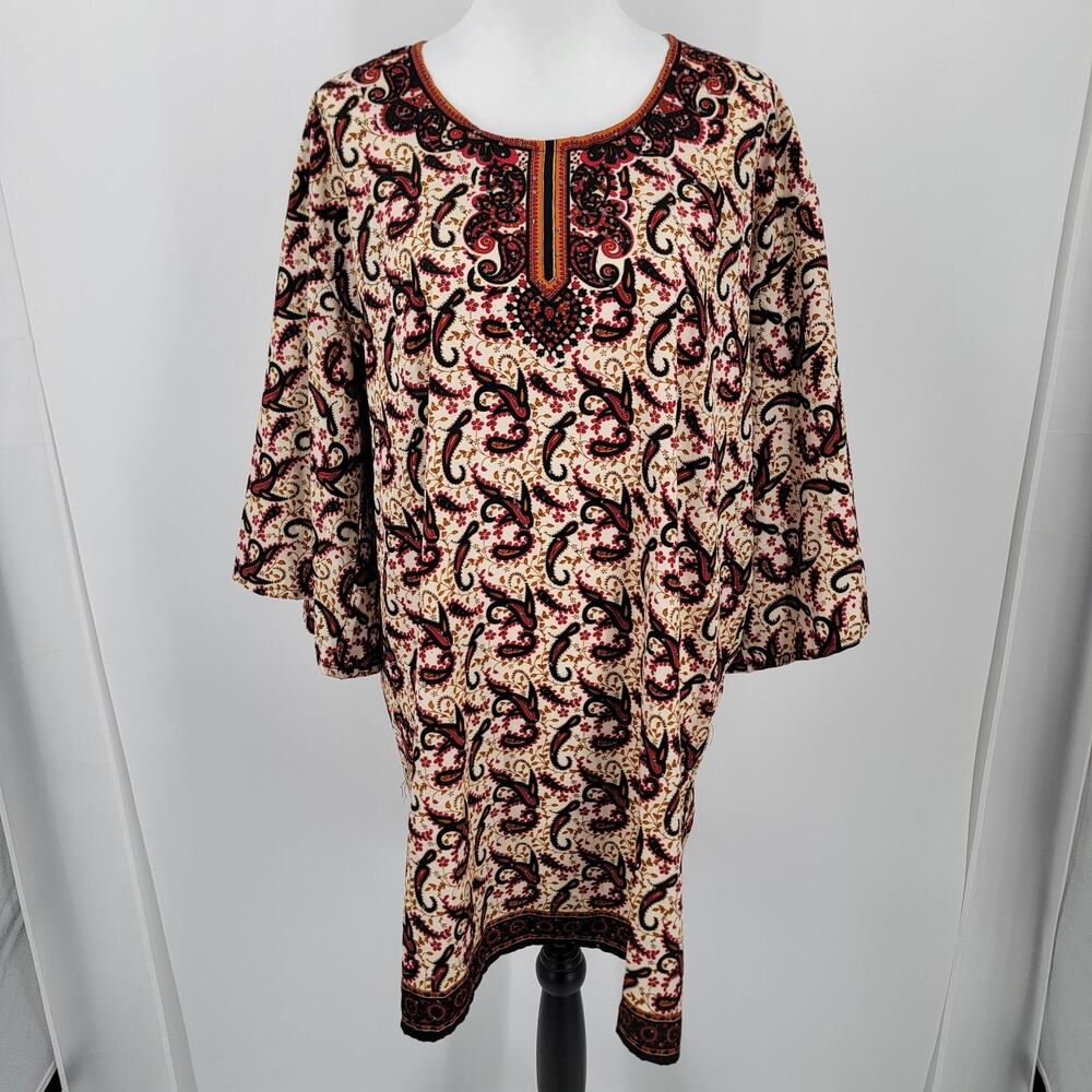 Sante Classics Kaftan Dress One Size Knee Length Paisley Glitter Cover Up